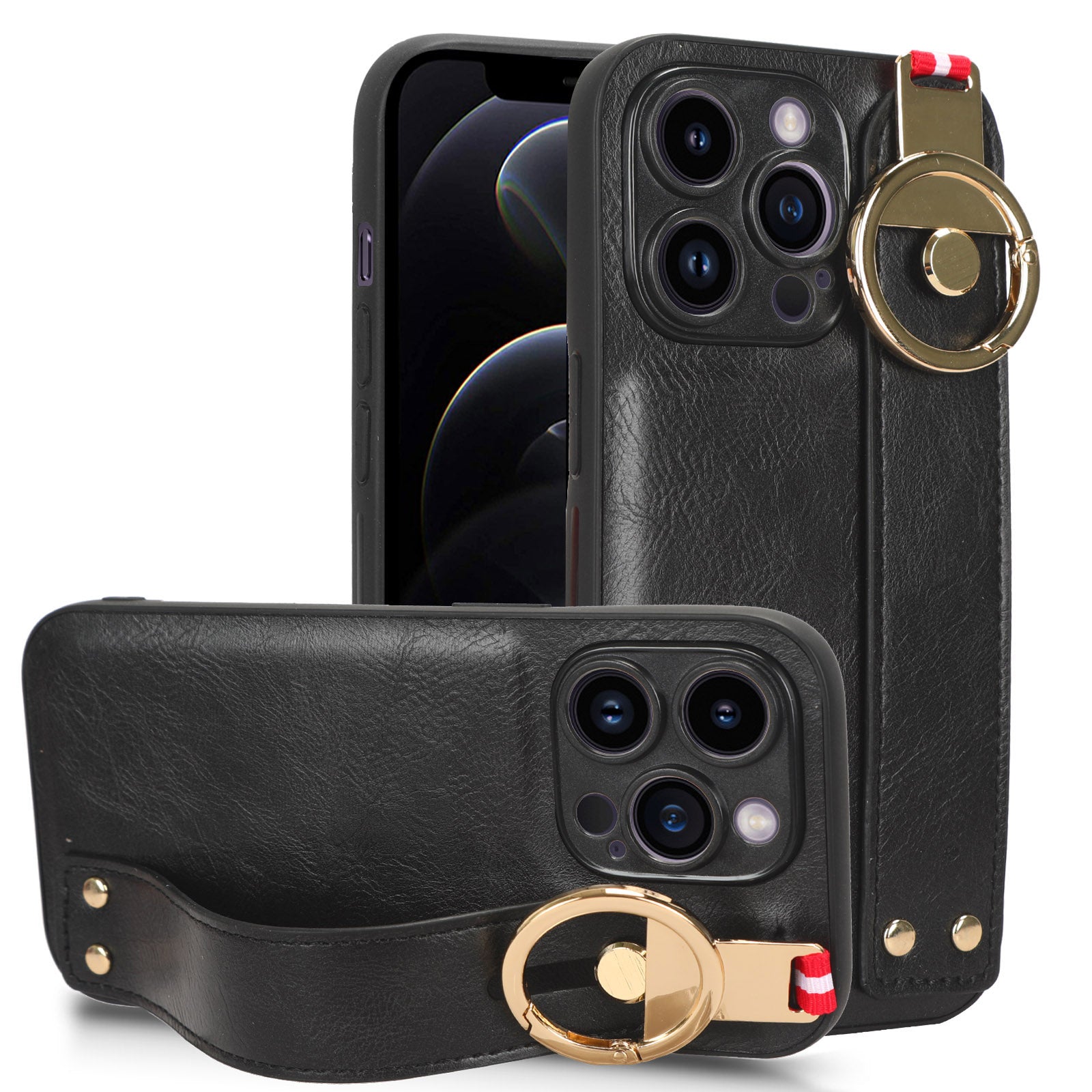 Fall-proof Cover for iPhone 12 12 Pro 6.1 inch Wristband Kickstand Leather Coating PC+TPU Phone Case with Neck Strap Fall-proof Cover for iPhone 12 12 Pro 6.1 inch Wristband Kickstand Leather Coating PC+TPU Phone Case with Neck Strap